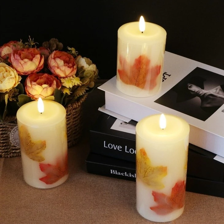 Flameless Marple Leaf Candles Battery Operated Candles Led Candles Pillar Candle Flame 3 Packs With Flickering Led Candles Flames & 10-Key Remote